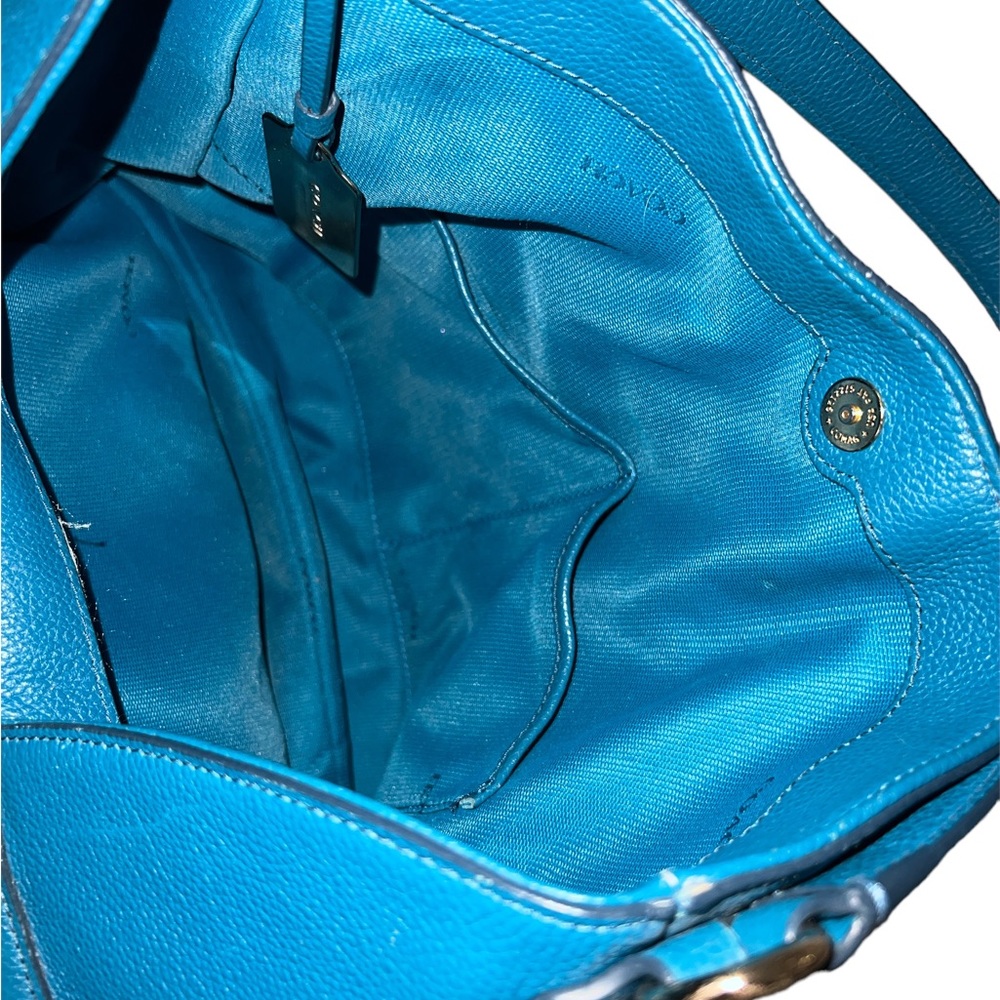 Coach Beautiful Blue Leather Tote Bag With Matching Long Wallet Nwot - Picture 9 of 16